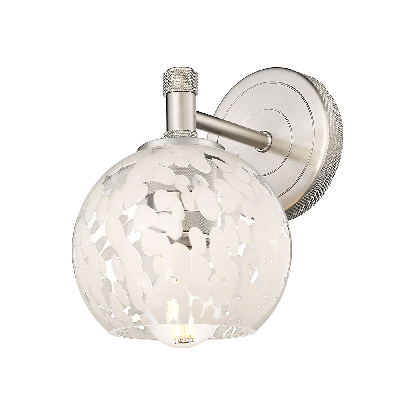 Innovations White Mouchette 1-Light Wall Sconce | Industrial Satin Nickel and White Glass | Bathroom & Hallway | Model 434-1W-SN-G1216-6WM