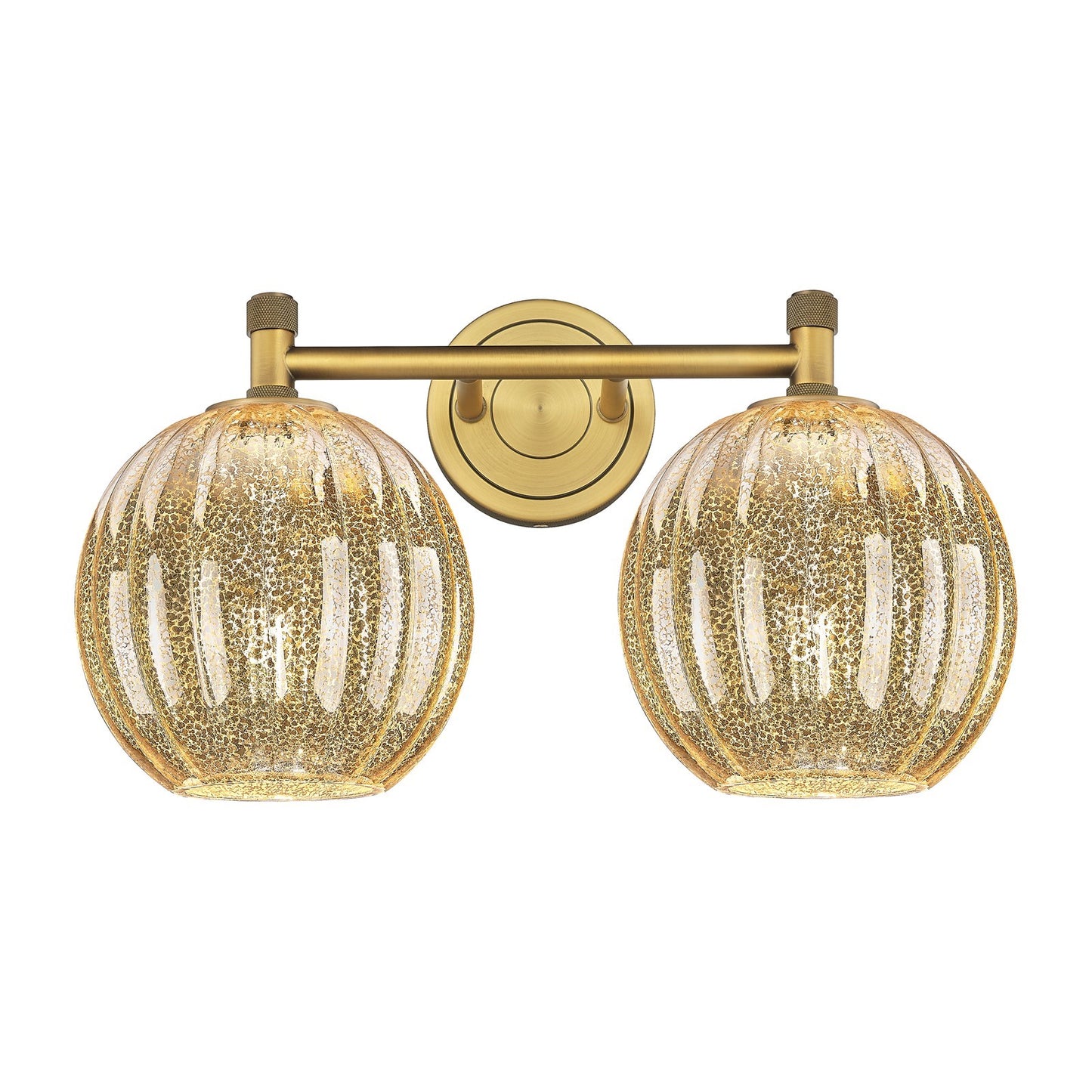 Innovations Preston Globe 15in 2-Light Bath Vanity | Industrial Brushed Brass and Mercury Glass | Bathroom & Powder Room | Model 434-2W-BB-G458-7ME