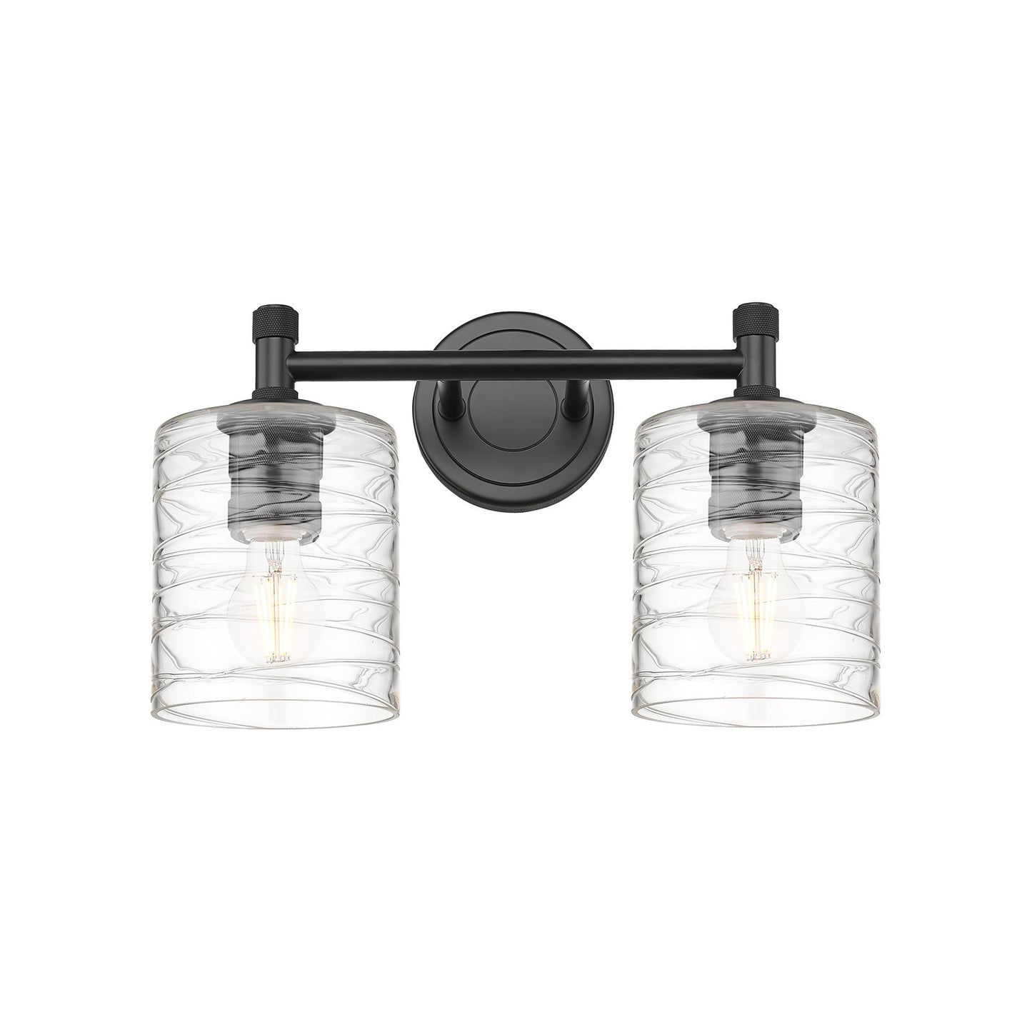 Innovations Cobbleskill 13in 2-Light Bath Vanity | Industrial Matte Black and Deco Swirl Glass | Bathroom & Powder Room | Model 434-2W-BK-G1113