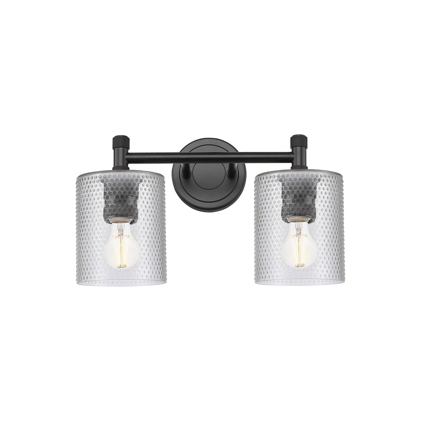 Innovations Cobbleskill 13in 2-Light Bath Vanity | Industrial Matte Black and Clear Glass | Bathroom & Powder Room | Model 434-2W-BK-G112