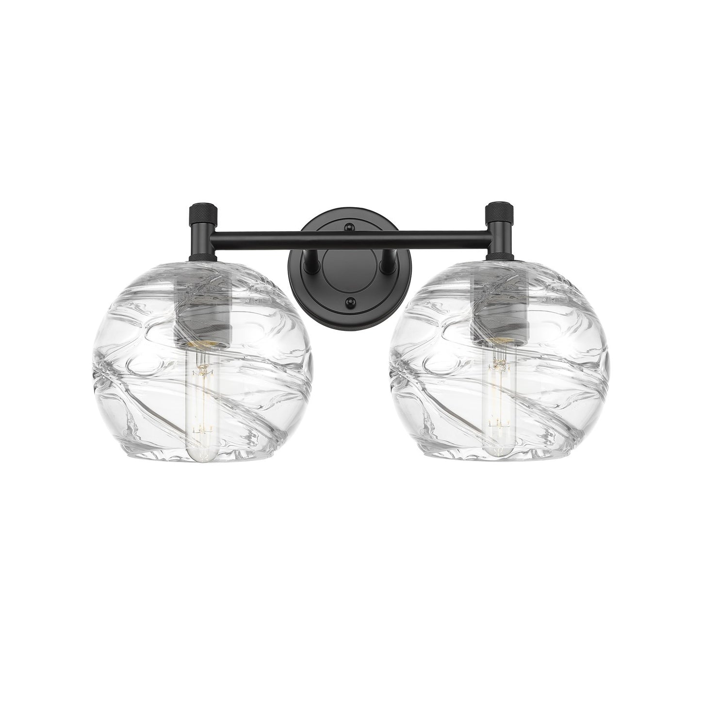 Innovations Athens Deco Swirl 14in 2-Light Bath Vanity Light | Industrial Matte Black and Clear Glass | Bathroom Vanity | Model 434-2W-BK-G1213-6CL