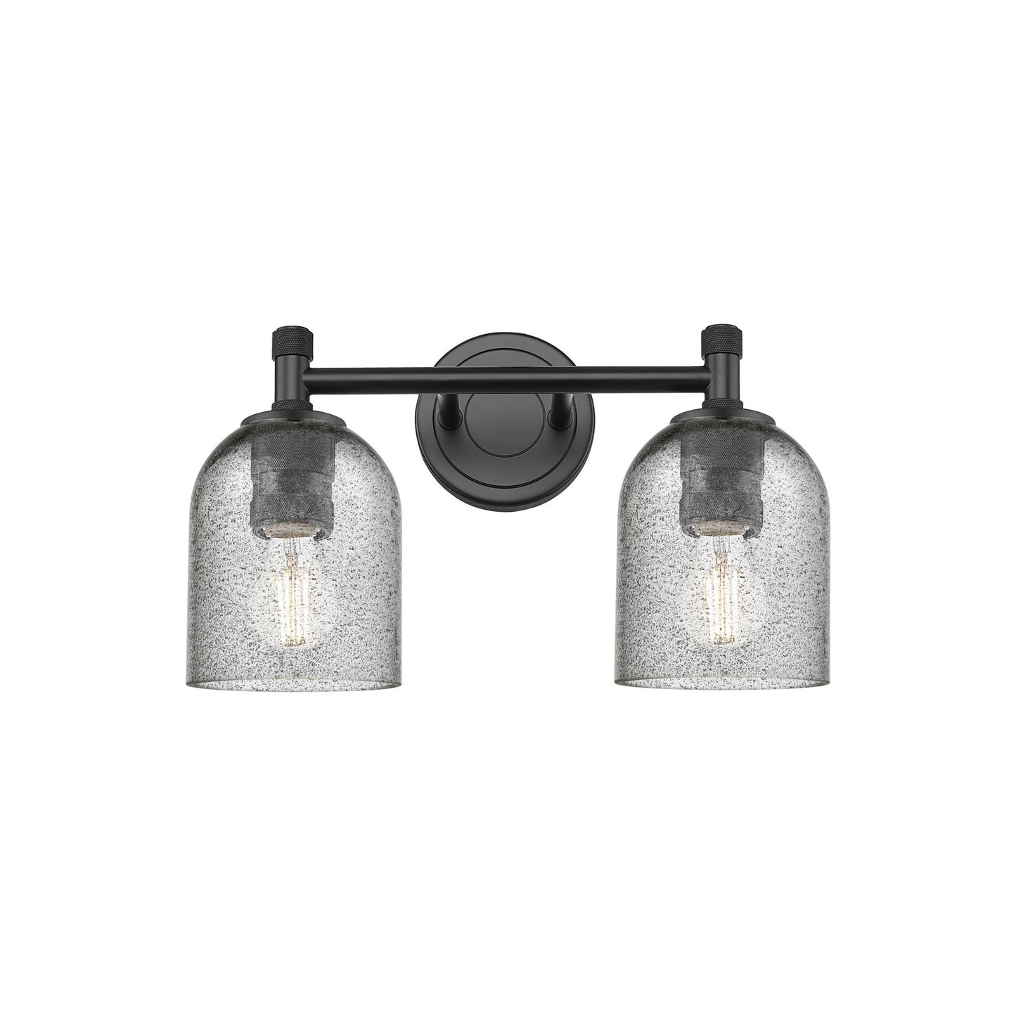 Innovations Caledonia 13in 2-Light Bath Vanity Light | Industrial Matte Black and Charcoal Glass | Bathroom Vanity | Model 434-2W-BK-G257