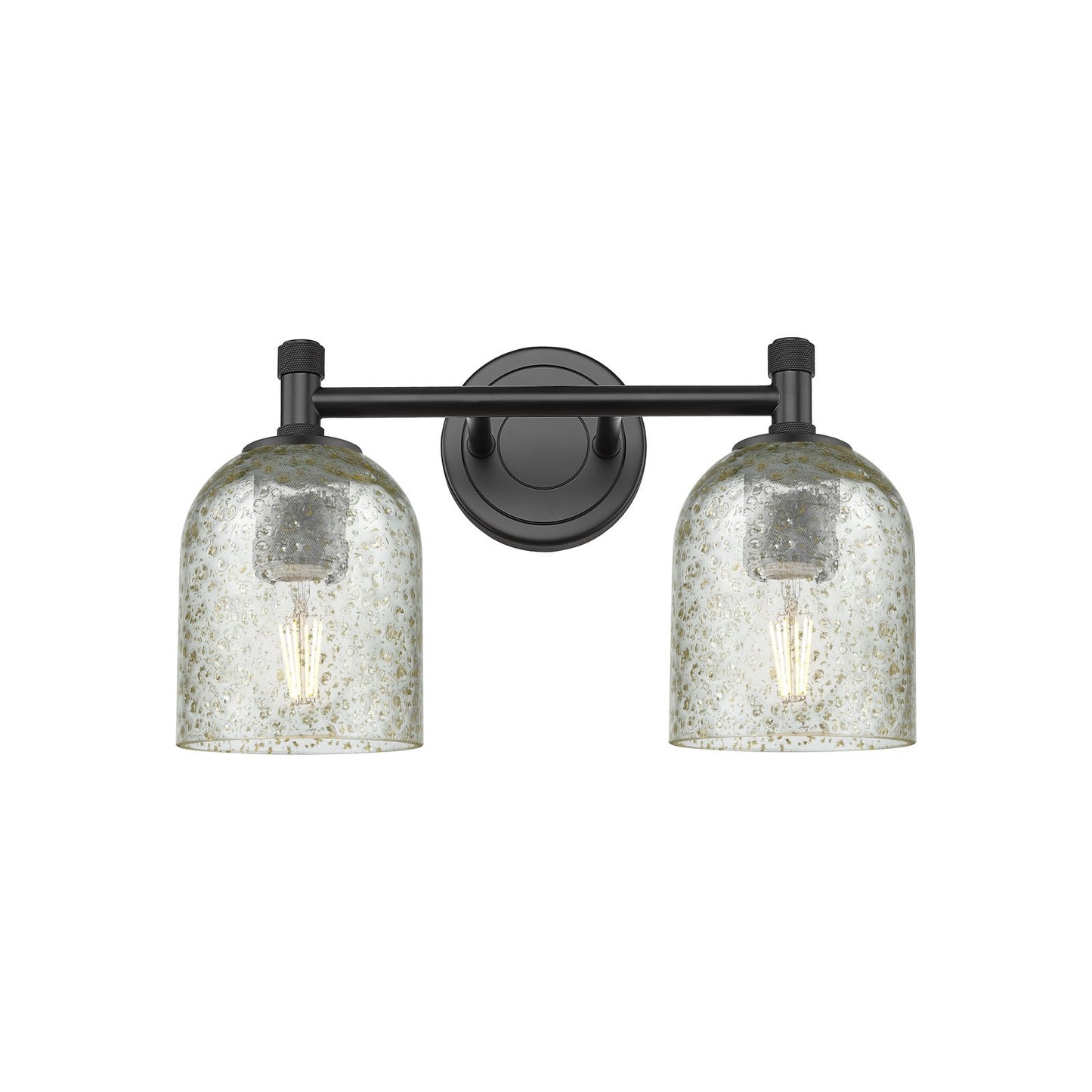 Innovations Caledonia 13in 2-Light Bath Vanity Light | Industrial Matte Black and Mica Glass | Bathroom Vanity | 13 x 9.5 in | Model 434-2W-BK-G259