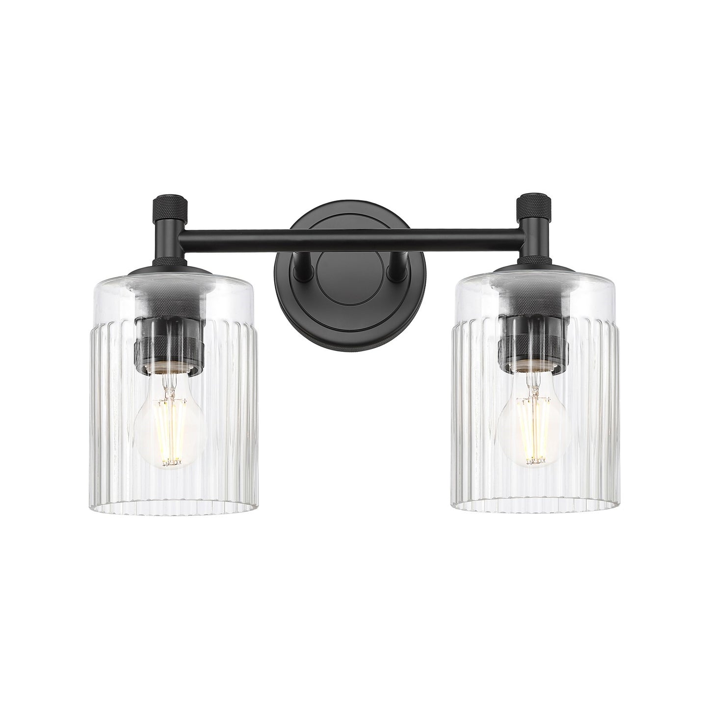 Innovations Hadley 13in 2-Light Bath Vanity Light | Industrial Matte Black and Clear Ribbed Glass | Bathroom & Powder Room | Model 434-2W-BK-G342