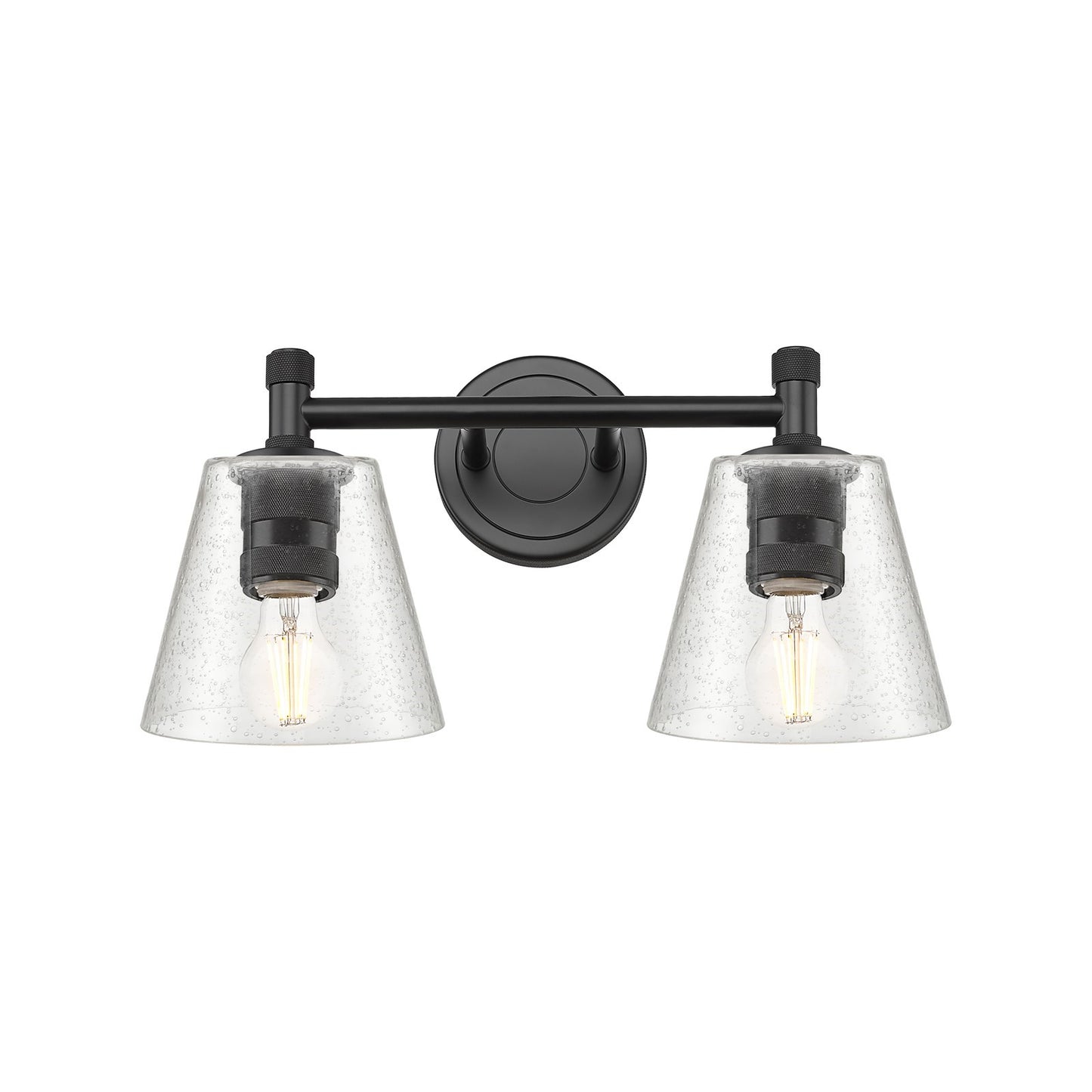 Innovations Caton 14in 2-Light Bath Vanity Light | Industrial Matte Black and Frosted Glass | Bathroom Vanity | 14 x 9 in | Model 434-2W-BK-G454