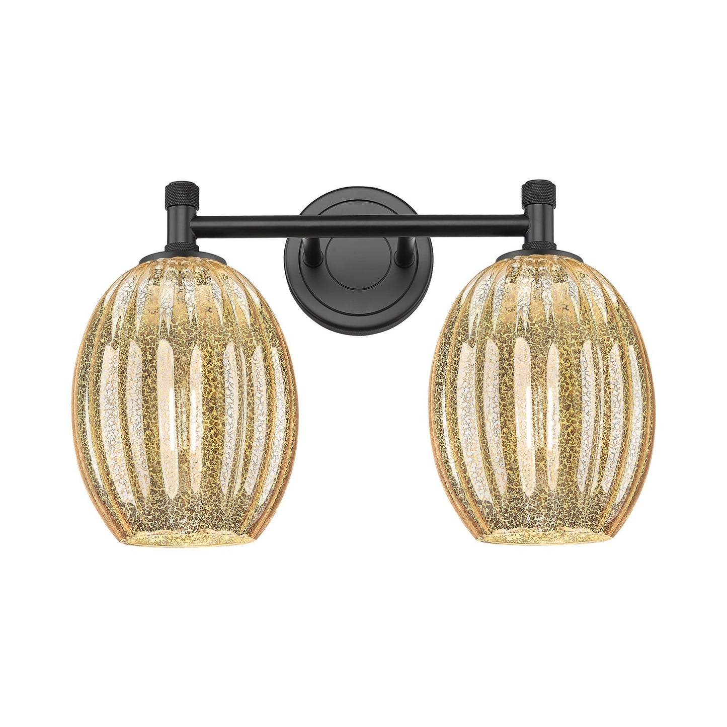 Innovations Preston Bulb 14in 2-Light Bath Vanity | Industrial Matte Black and Mercury Glass | Bathroom Vanity | Model 434-2W-BK-G459-6ME