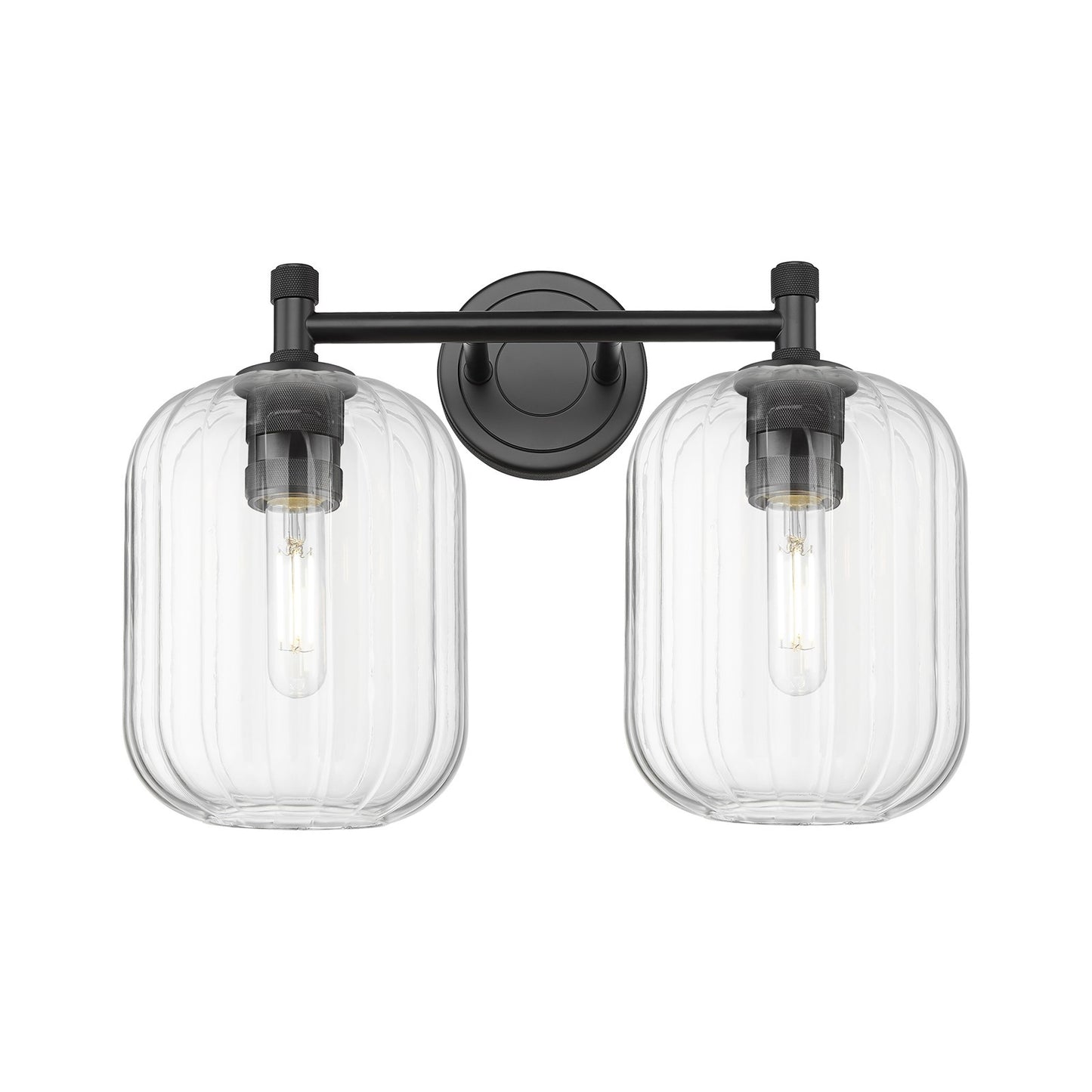 Innovations Preston Cylinder 15in 2-Light Bath Vanity | Industrial Matte Black and Clear Glass | Bathroom Vanity | Model 434-2W-BK-G460-7CL