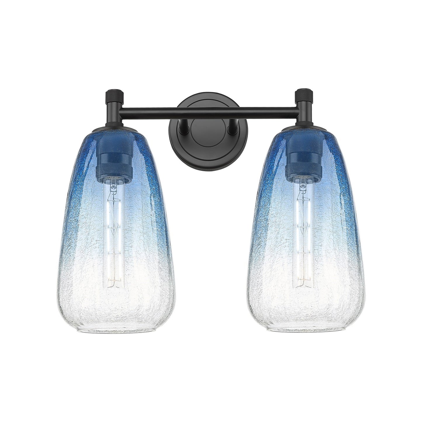 Innovations Brookhaven Almond 14in 2-Light Bath Vanity | Industrial Matte Black and Sapphire Blue Glass | Bathroom Vanity | Model 434-2W-BK-G480-6SB