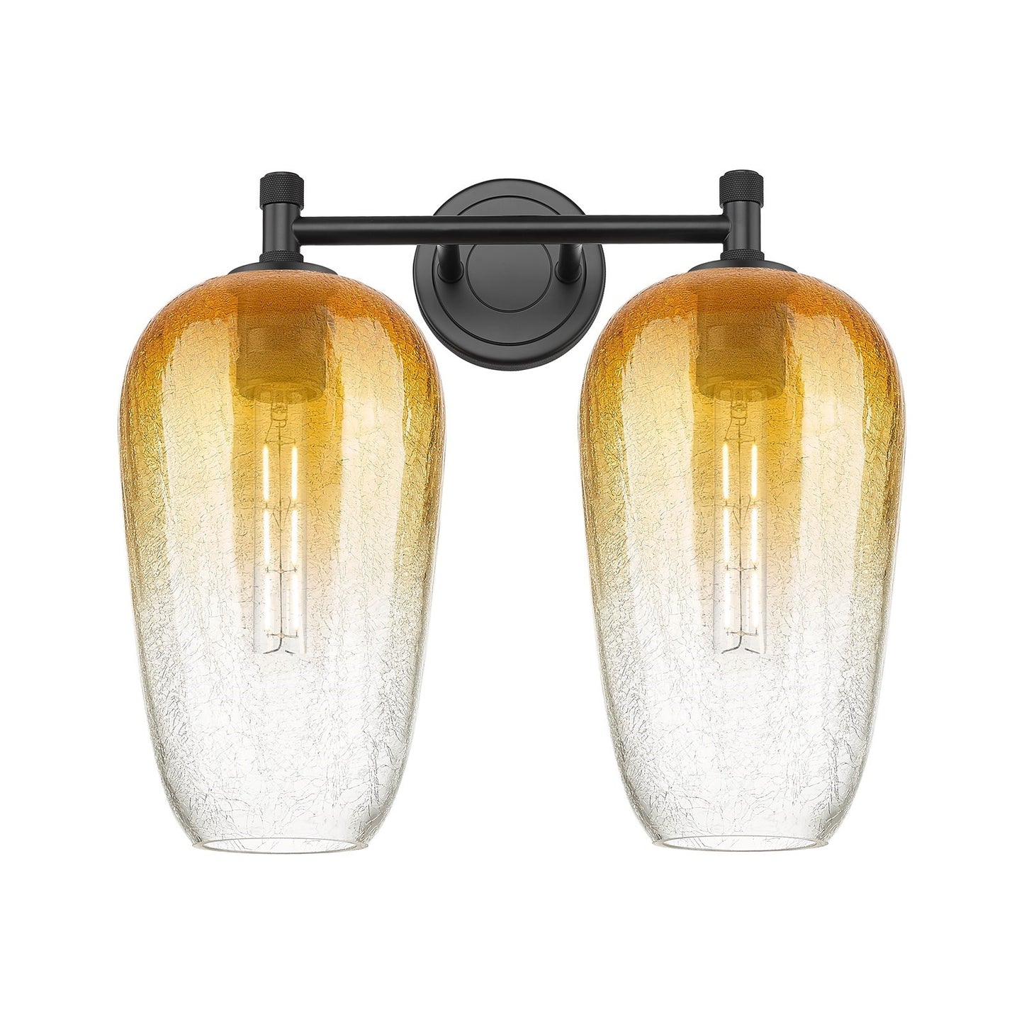 Innovations Brookhaven Flute 15in 2-Light Bath Vanity | Industrial Matte Black and Amber Glass | Bathroom & Powder Room | Model 434-2W-BK-G484-7AM