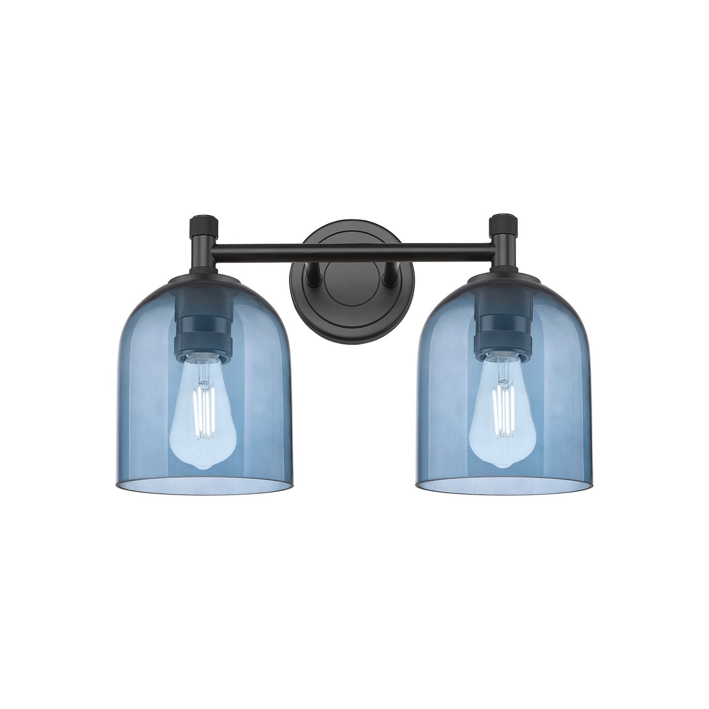 Innovations Bella 13.5in 2-Light Bath Vanity | Industrial Matte Black and Blue Glass | Bathroom & Powder Room | Model 434-2W-BK-G558-6BL