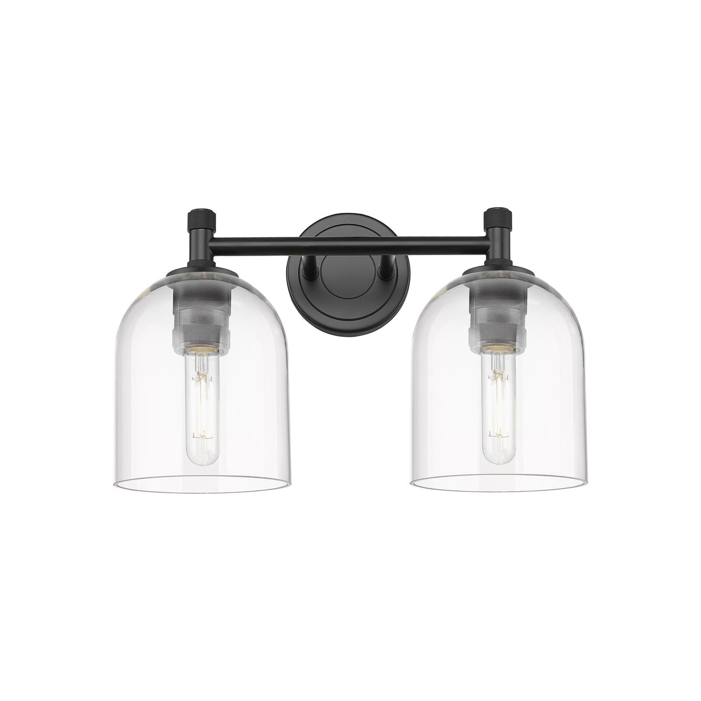 Innovations Bella 13in 2-Light Bath Vanity | Industrial Matte Black and Clear Glass | Bathroom & Powder Room | Model 434-2W-BK-G558-6CL