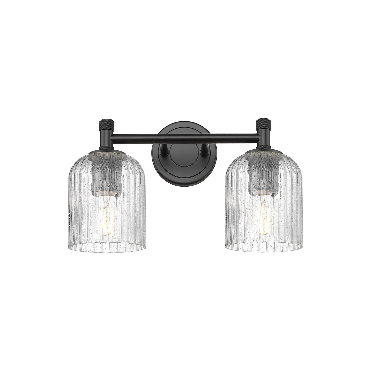 Innovations Crown Point 13in 2-Light Bath Vanity | Industrial Matte Black and Seedy Ribbed Glass | Bathroom Vanity | Model 434-2W-BK-G559-5SDY
