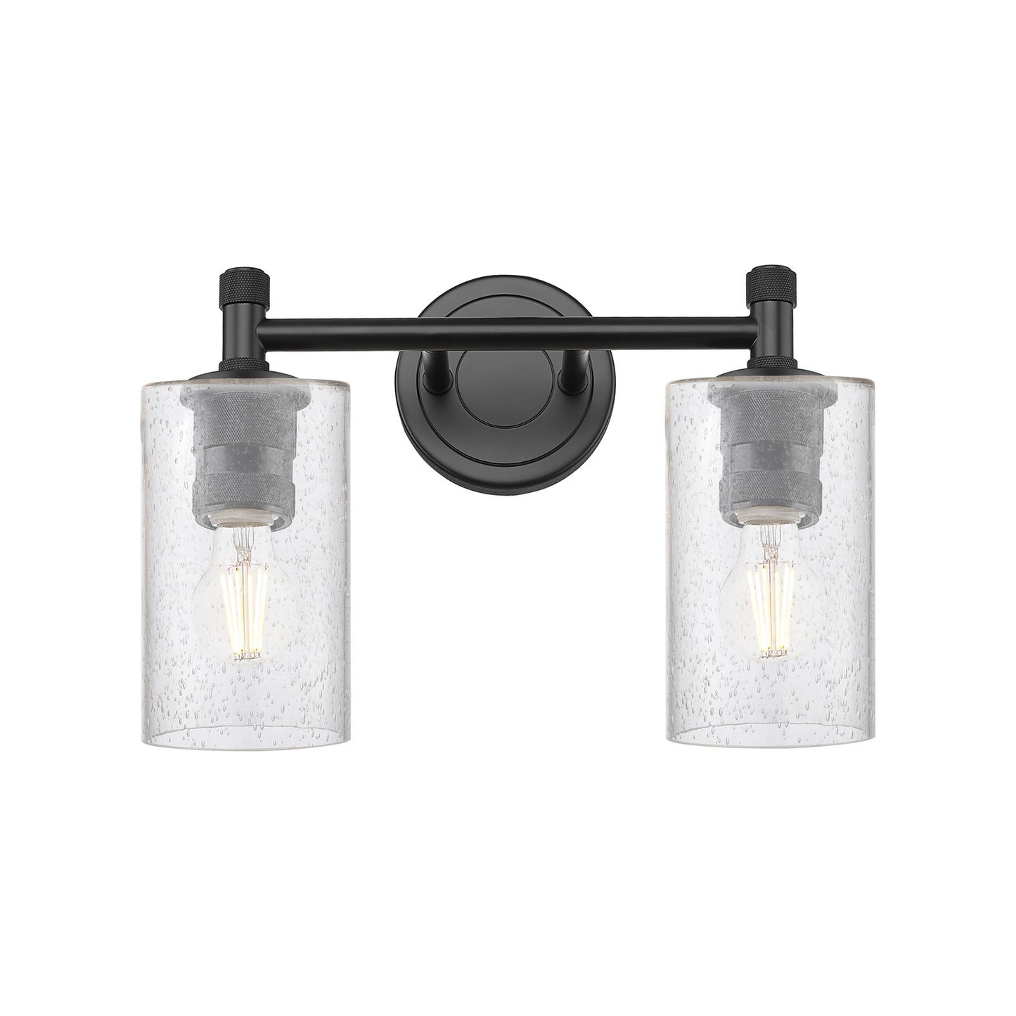 Innovations Clymer 12in 2-Light Bath Vanity Light | Industrial Matte Black and Seedy Glass | Bathroom & Powder Room | Model 434-2W-BK-G804