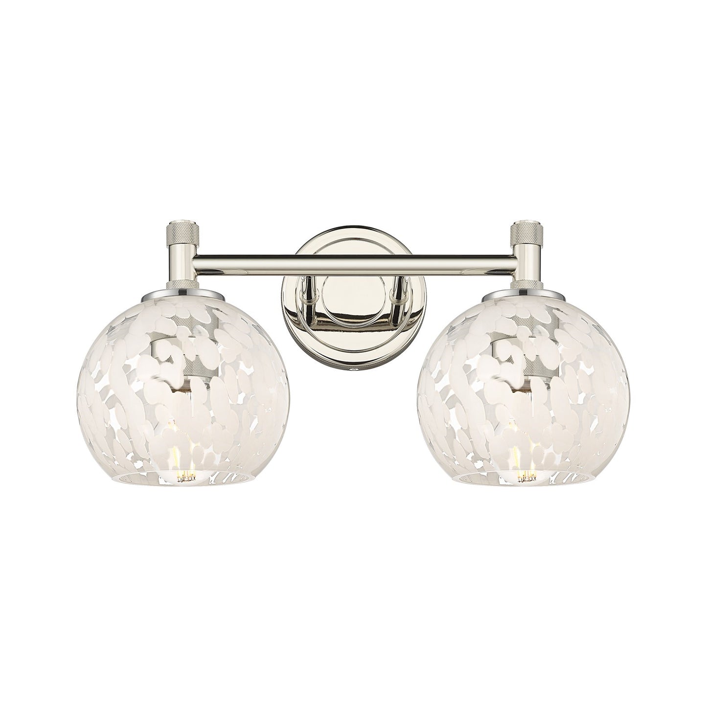 Innovations White Mouchette 14in 2-Light Bath Vanity Light | Industrial Polished Nickel and White Mouchette Glass | Model 434-2W-PN-G1216-6WM
