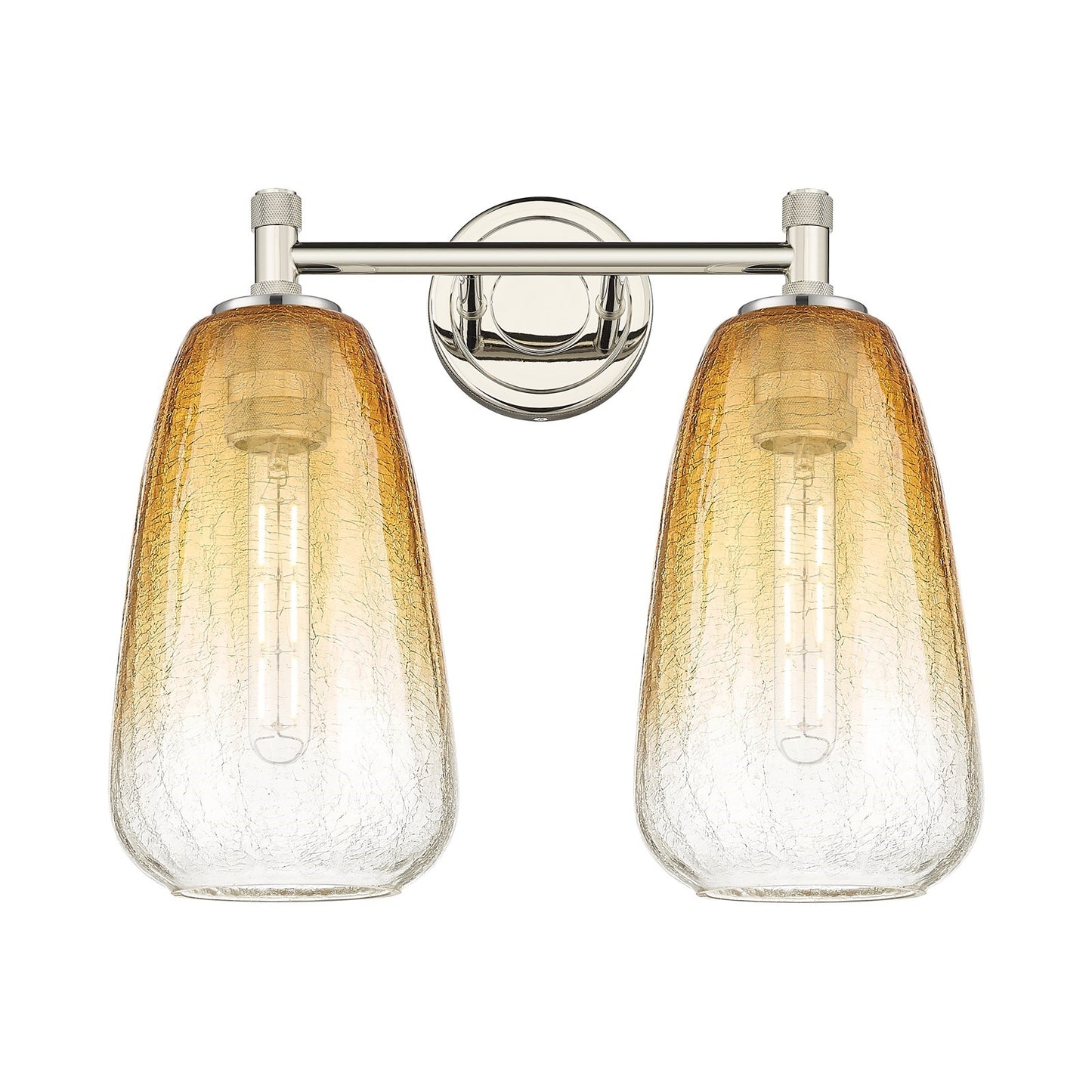 Innovations Brookhaven Almond 14in 2-Light Bath Vanity | Industrial Polished Nickel and Amber Glass | Bathroom Vanity | Model 434-2W-PN-G480-6AM