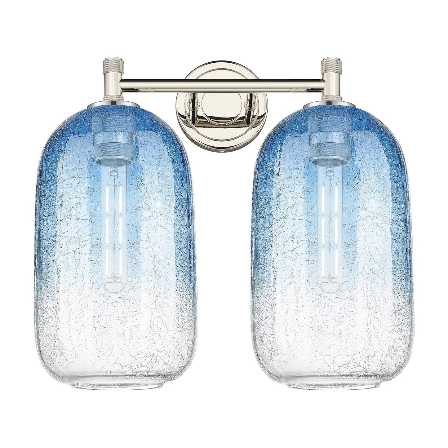 Innovations Brookhaven Cloche 15in 2-Light Bath Vanity Light | Industrial Polished Nickel and Sapphire Blue Glass | Model 434-2W-PN-G482-7SB