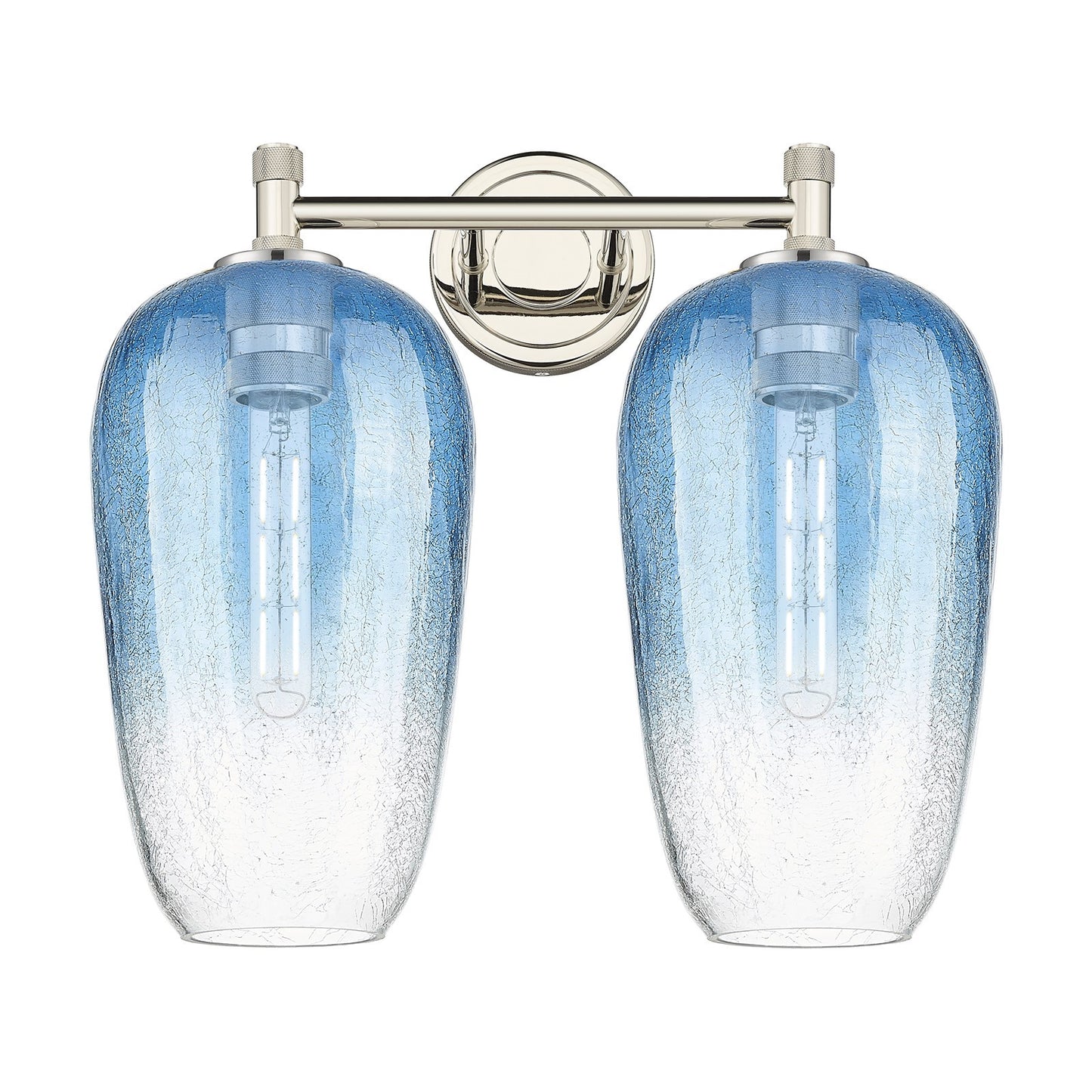 Innovations Brookhaven Flute 15in 2-Light Bath Vanity Light | Industrial Polished Nickel and Sapphire Blue Glass | Model 434-2W-PN-G484-7SB