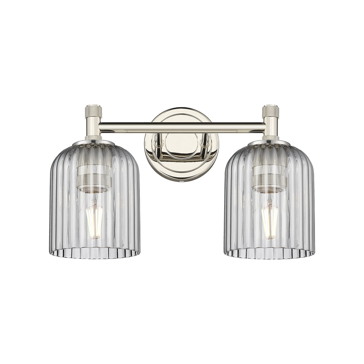 Innovations Crown Point 13in 2-Light Bath Vanity Light | Industrial Polished Nickel and Light Smoke Glass | Bathroom | Model 434-2W-PN-G559-5SM