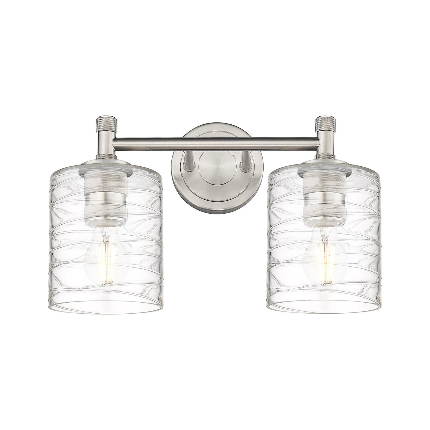 Innovations Cobbleskill 13in 2-Light Bath Vanity | Industrial Satin Nickel and Deco Swirl Glass | Bathroom & Powder Room | Model 434-2W-SN-G1113