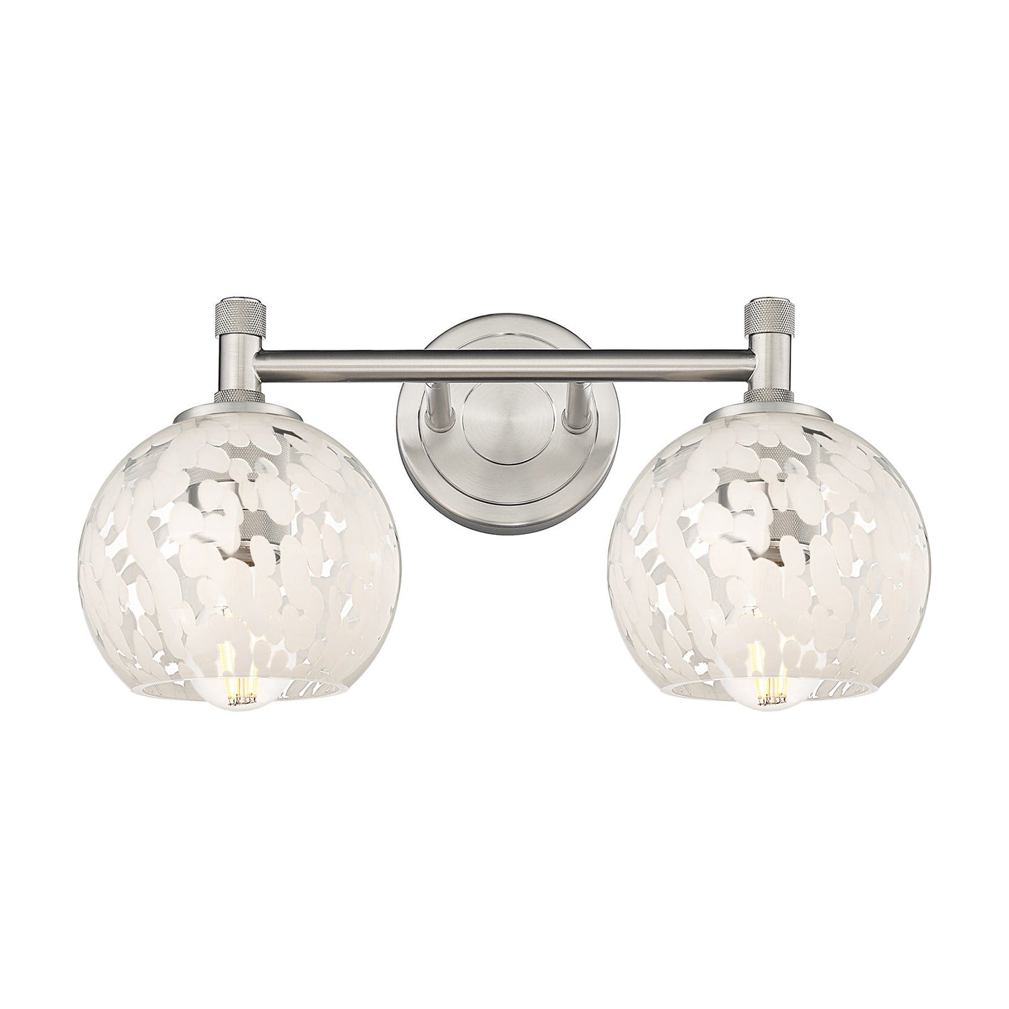 Innovations White Mouchette 14in 2-Light Bath Vanity | Industrial Satin Nickel and White Glass | Bathroom & Powder Room | Model 434-2W-SN-G1216-6WM