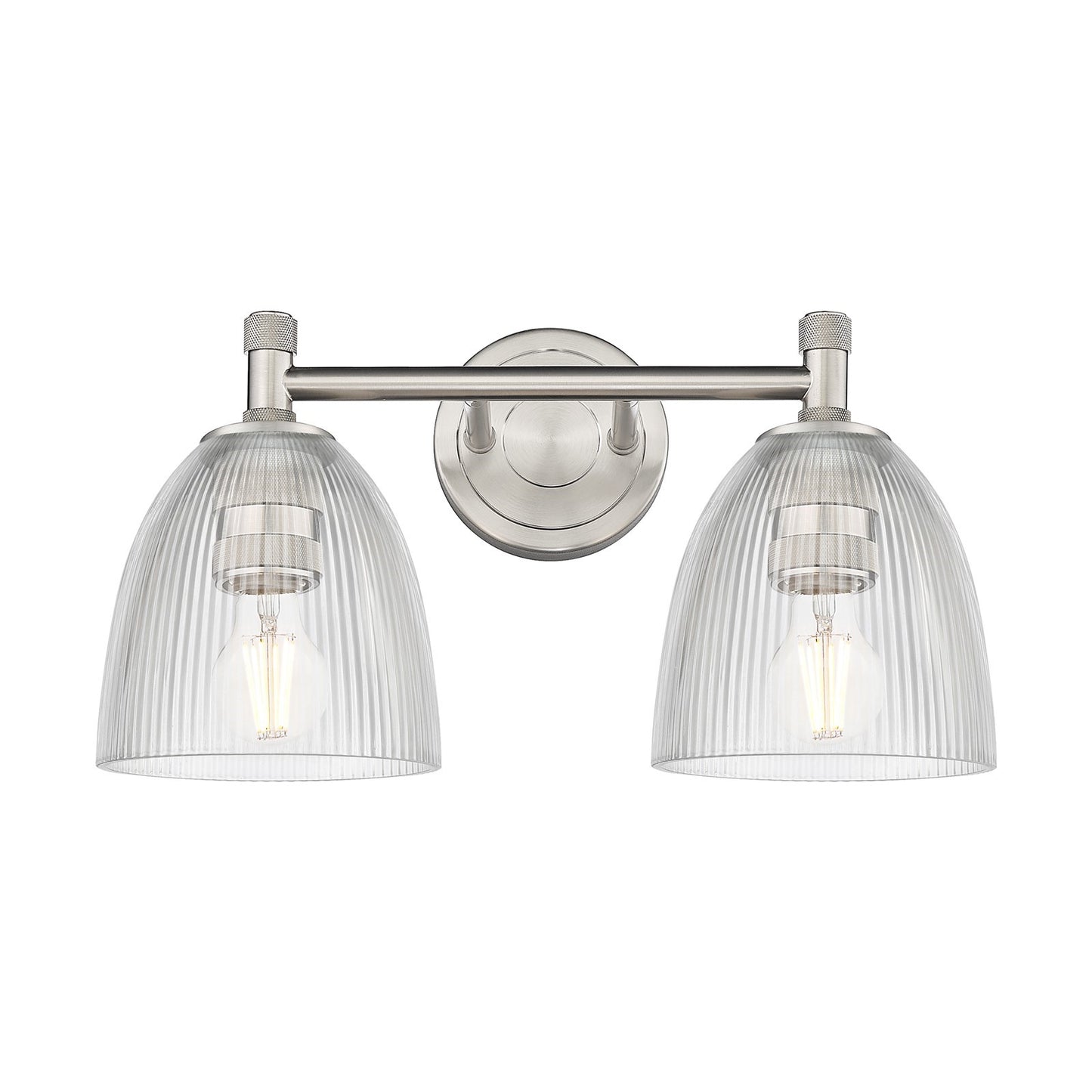 Innovations Castile 14in 2-Light Bath Vanity | Industrial Satin Nickel and Clear Glass | Bathroom & Powder Room | 14 x 9.5 in | Model 434-2W-SN-G382