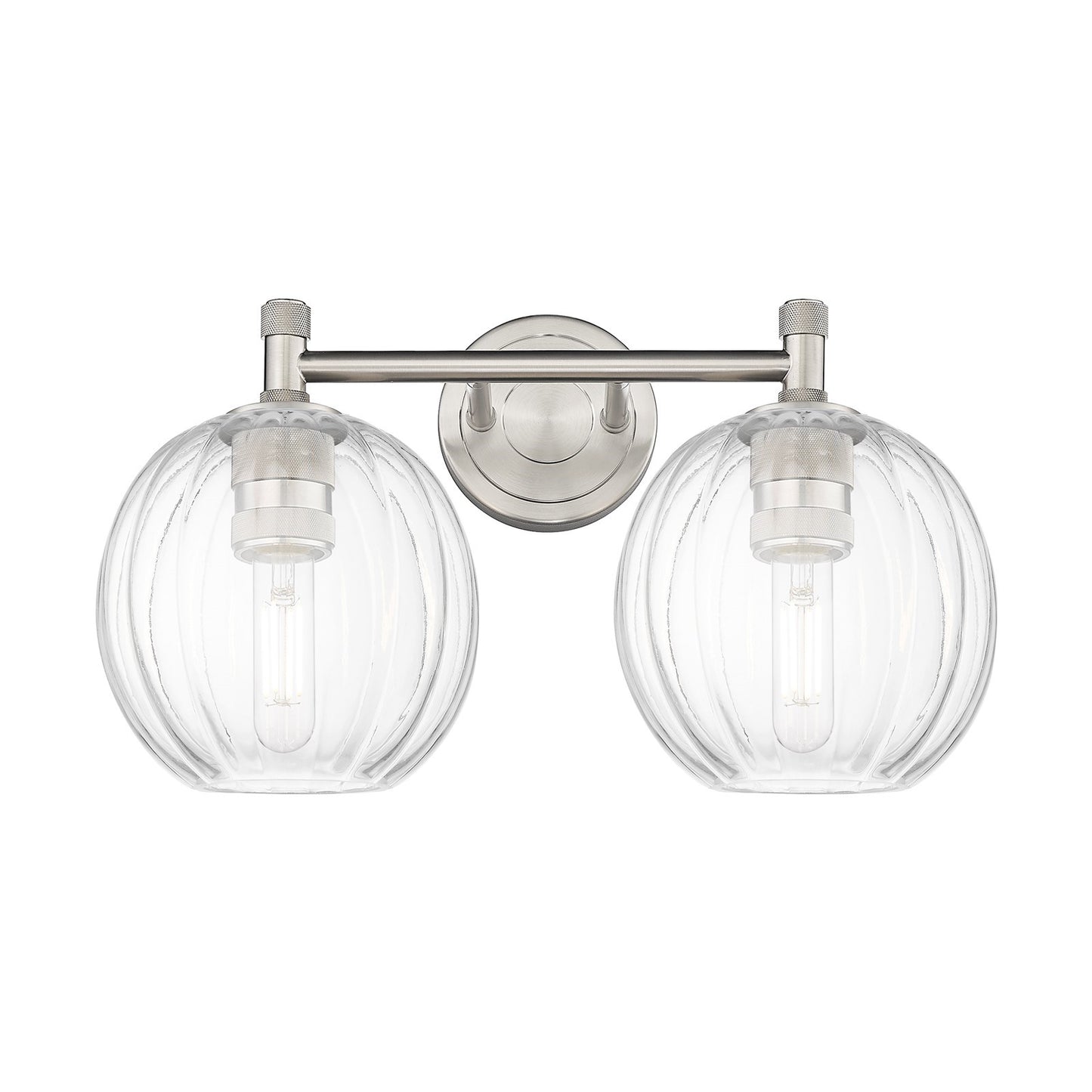 Innovations Preston Globe 15in 2-Light Bath Vanity | Industrial Satin Nickel and Clear Glass | Bathroom & Powder Room | Model 434-2W-SN-G458-7CL