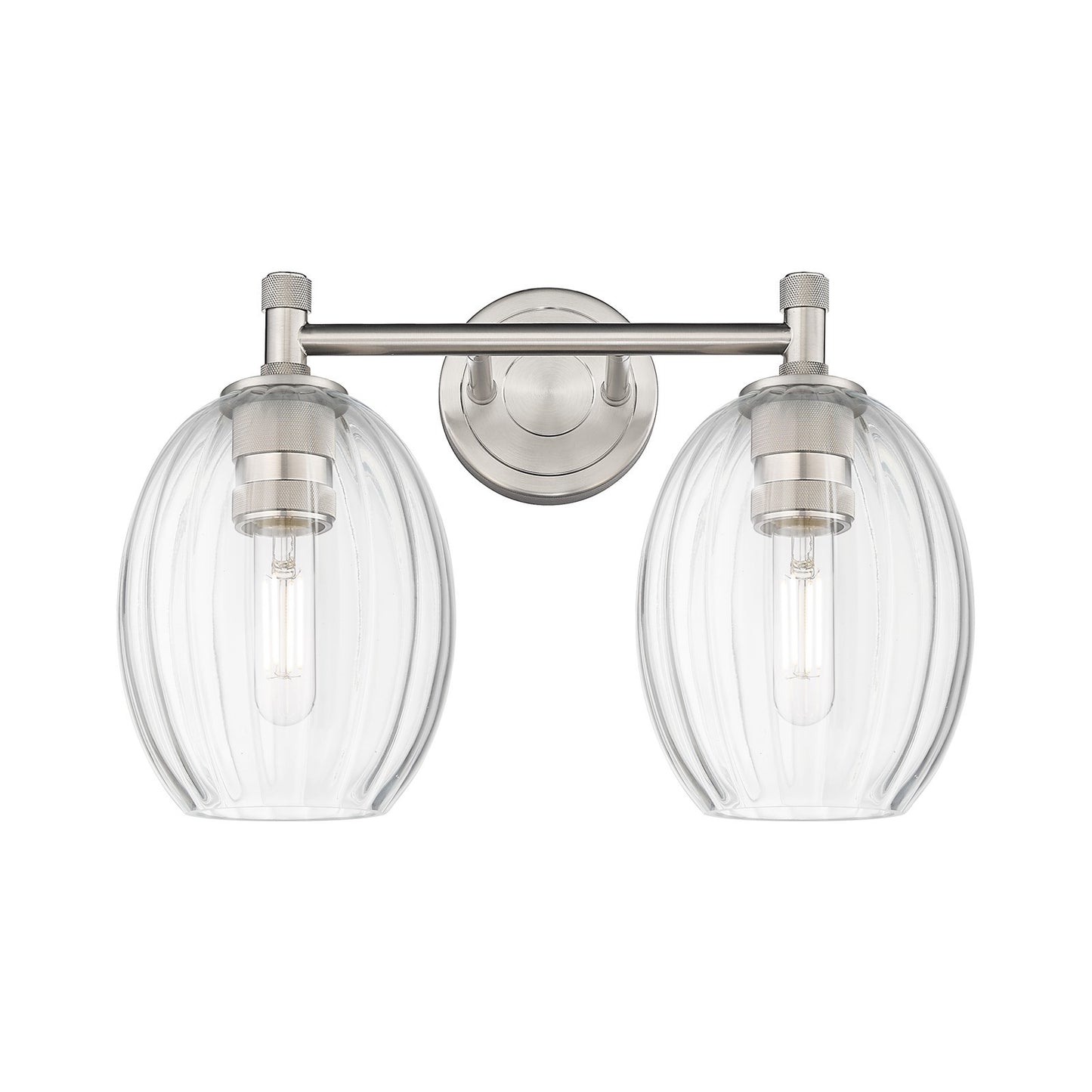 Innovations Preston Bulb 14in 2-Light Bath Vanity | Industrial Satin Nickel and Clear Glass | Bathroom & Powder Room | Model 434-2W-SN-G459-6CL