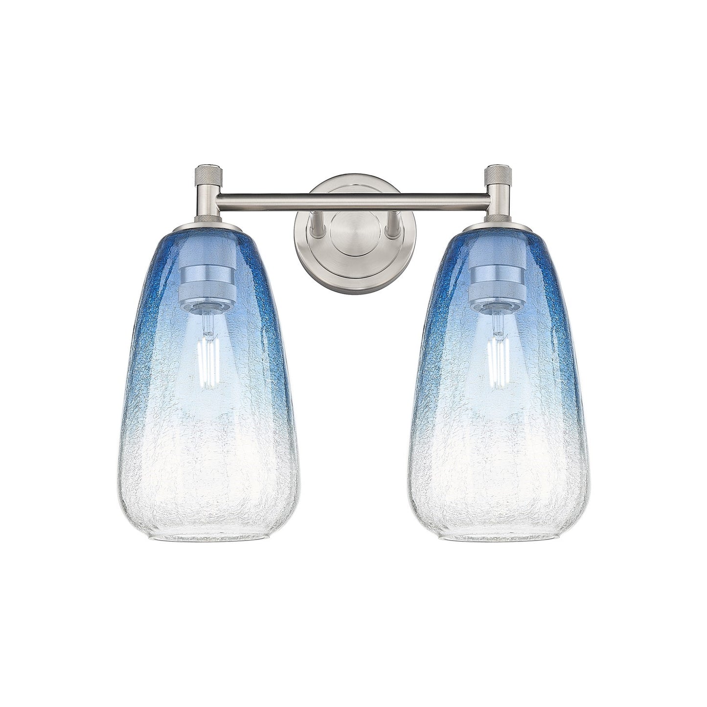 Innovations Brookhaven Almond 14in 2-Light Bath Vanity | Industrial Satin Nickel and Sapphire Blue Glass | Bathroom | Model 434-2W-SN-G480-6SB