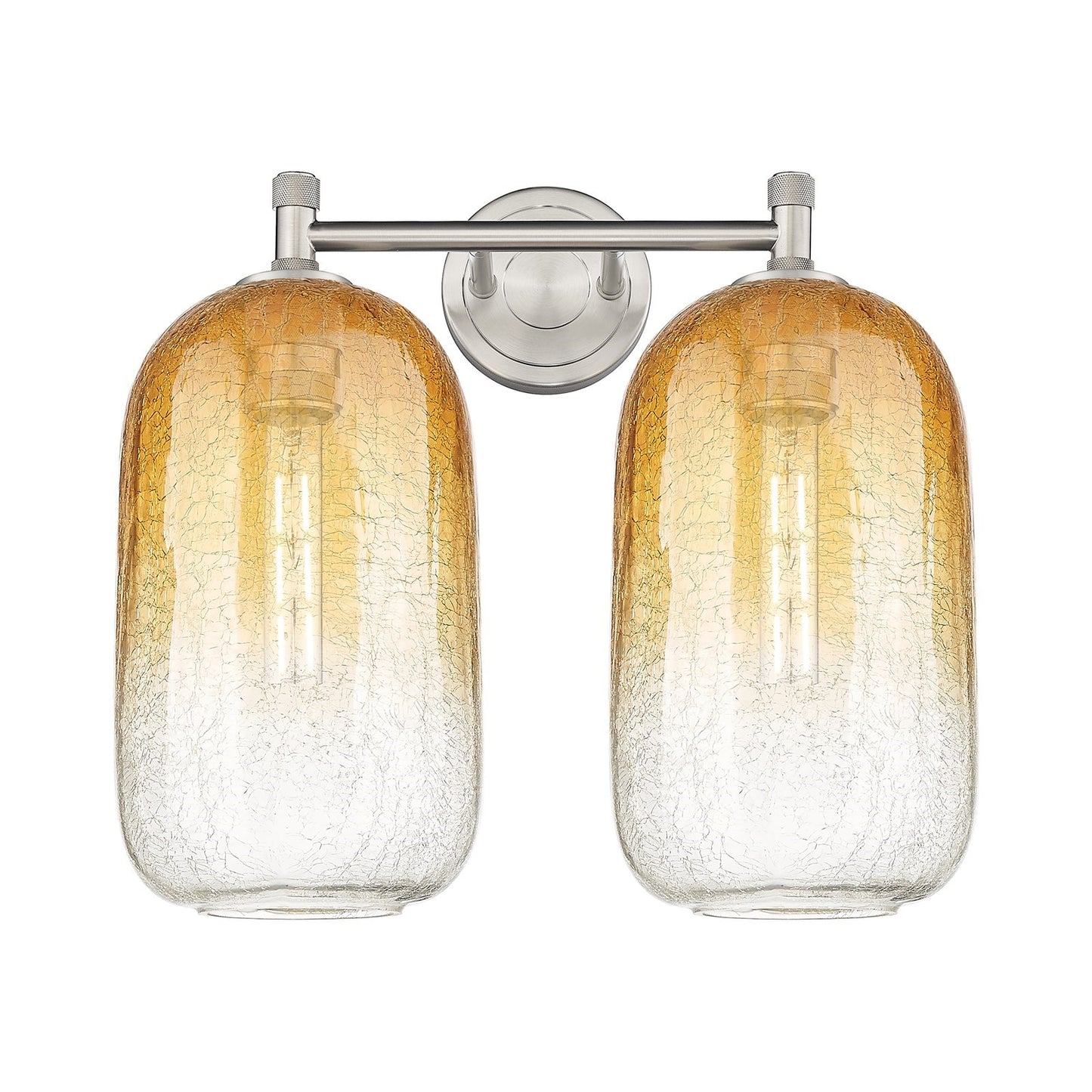 Innovations Brookhaven Cloche 15in 2-Light Bath Vanity | Industrial Satin Nickel and Amber Glass | Bathroom Vanity Light | Model 434-2W-SN-G482-7AM