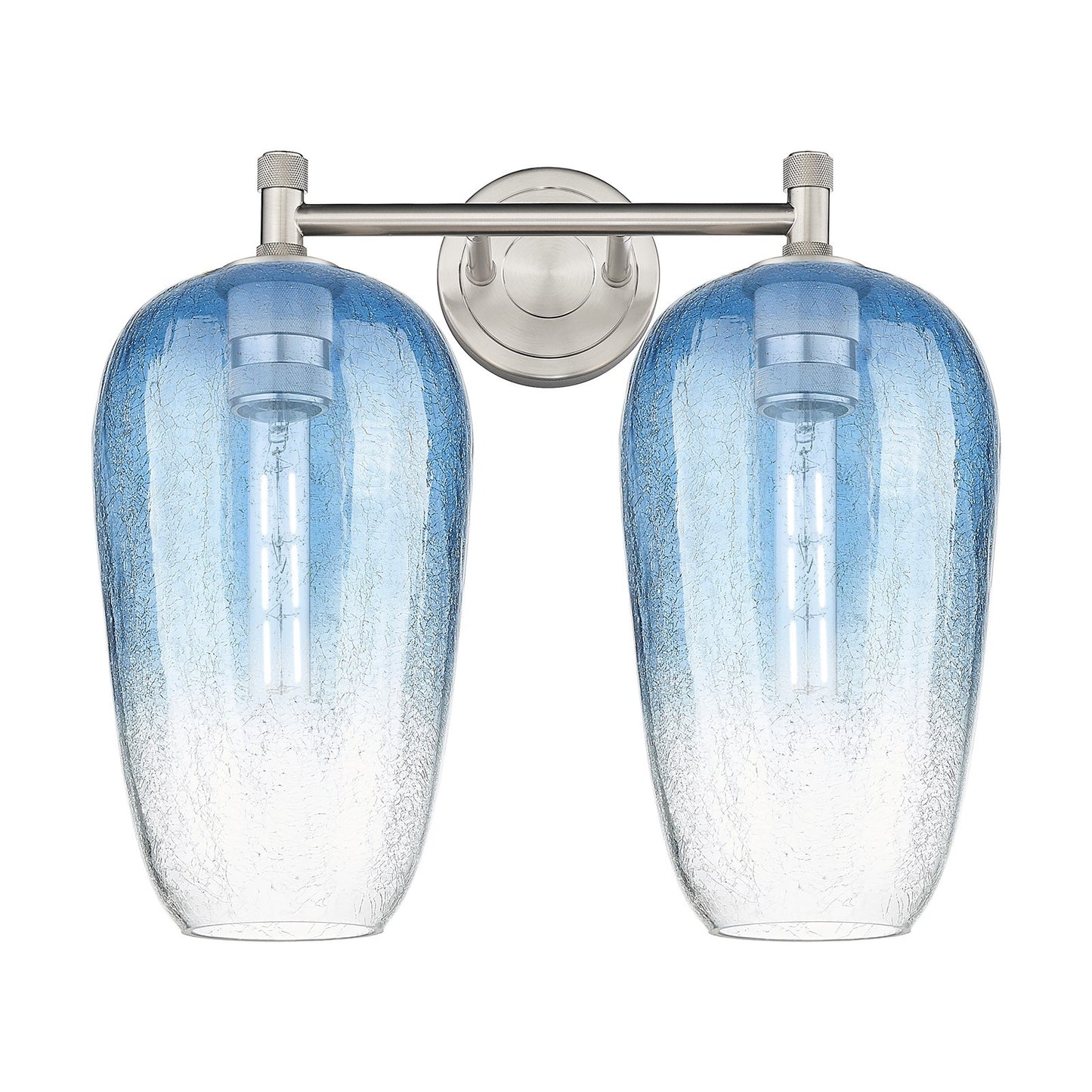 Innovations Brookhaven Flute 15in 2-Light Bath Vanity | Industrial Satin Nickel and Sapphire Blue Glass | Bathroom | Model 434-2W-SN-G484-7SB