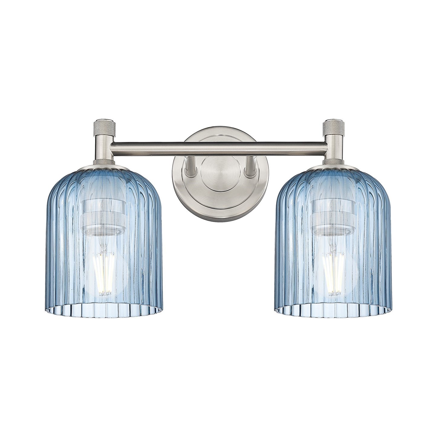 Innovations Crown Point 13in 2-Light Bath Vanity | Industrial Satin Nickel and Princess Blue Glass | Bathroom & Powder | Model 434-2W-SN-G559-5BL