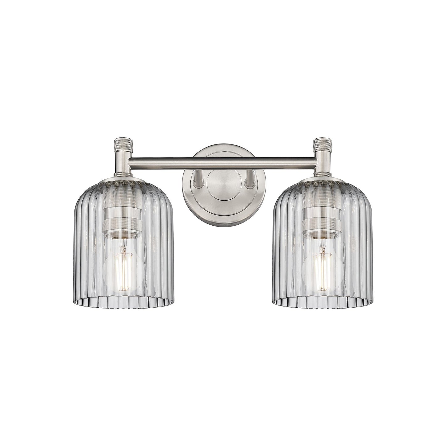 Innovations Crown Point 13in 2-Light Bath Vanity | Industrial Satin Nickel and Light Smoke Glass | Bathroom & Powder Room | Model 434-2W-SN-G559-5SM