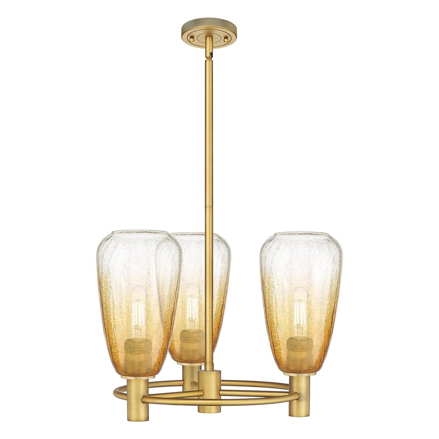 Innovations Brookhaven Almond 20in 3-Light Pendant | Industrial Brushed Brass and Amber Glass | Kitchen Island & Dining | Model 434-3CR-BB-G480-6AM