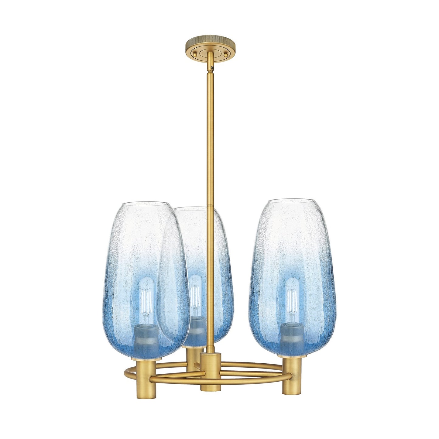Innovations Brookhaven Flute 21in 3-Light Pendant | Industrial Brushed Brass and Sapphire Blue Glass | Kitchen Island | Model 434-3CR-BB-G484-7SB