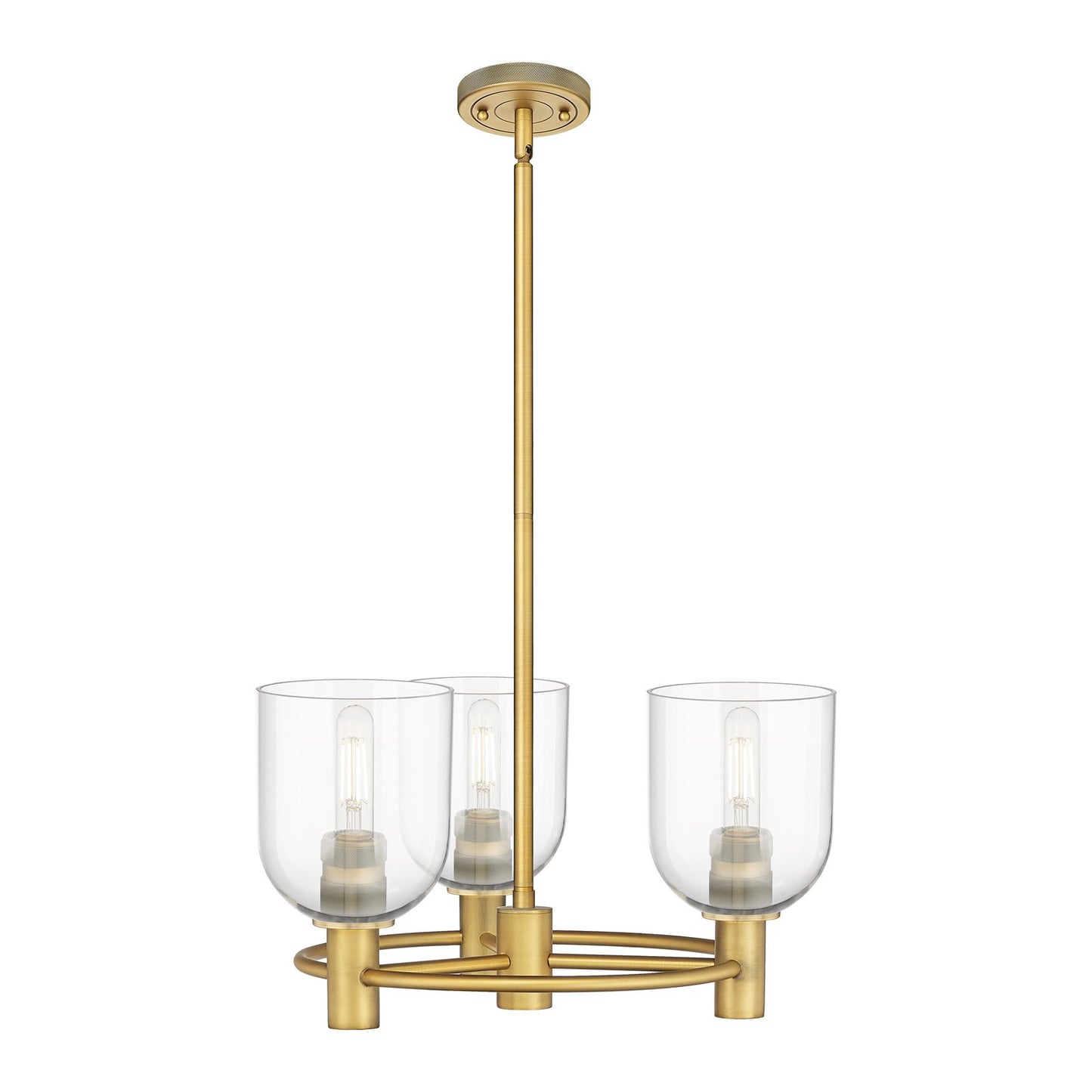 Innovations Bella 19in 3-Light Pendant | Industrial Brushed Brass and Clear Glass | Kitchen Island & Dining Room | Model 434-3CR-BB-G558-6CL