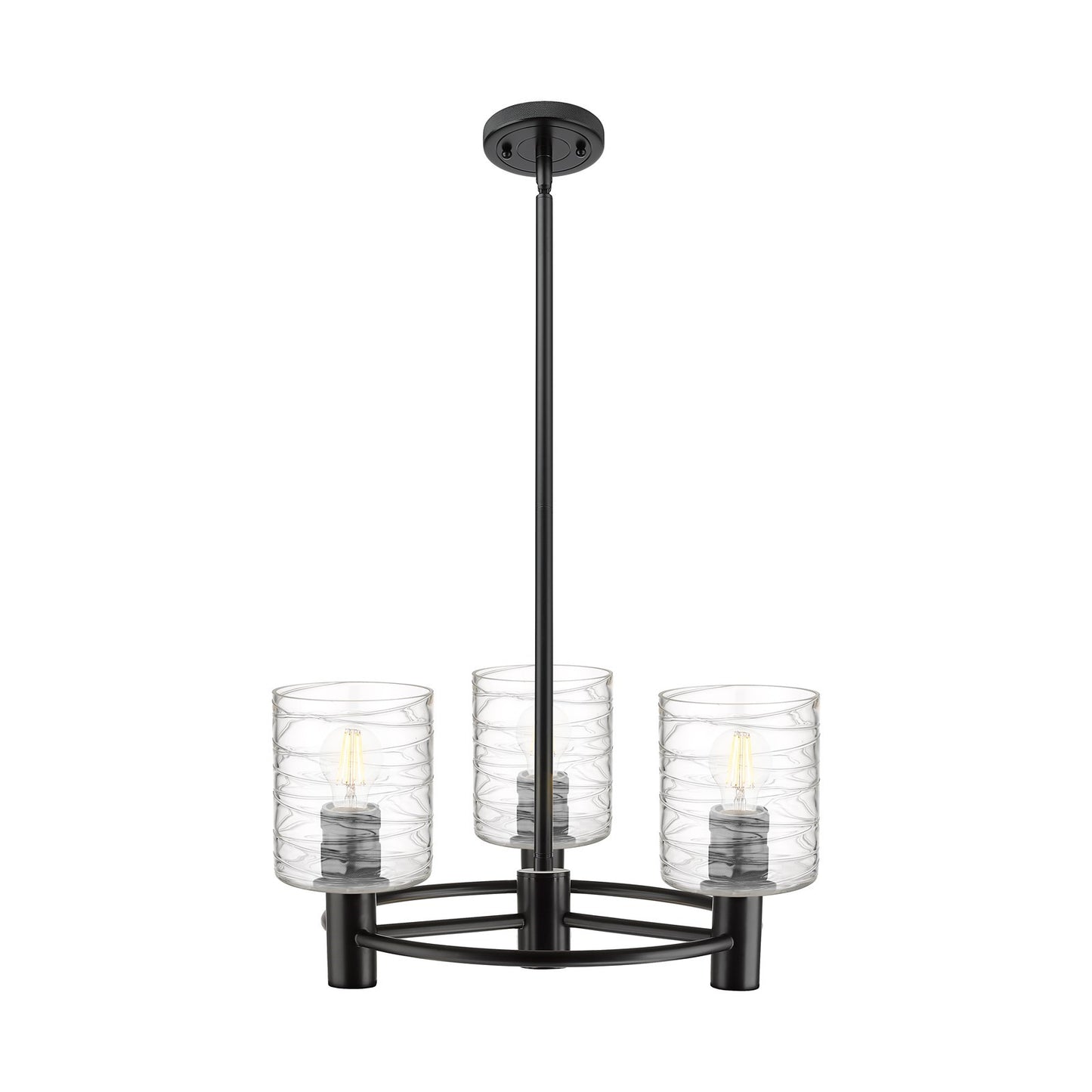 Innovations Cobbleskill 19in 3-Light Pendant | Industrial Matte Black and Deco Swirl Glass | Kitchen Island & Dining Room | Model 434-3CR-BK-G1113