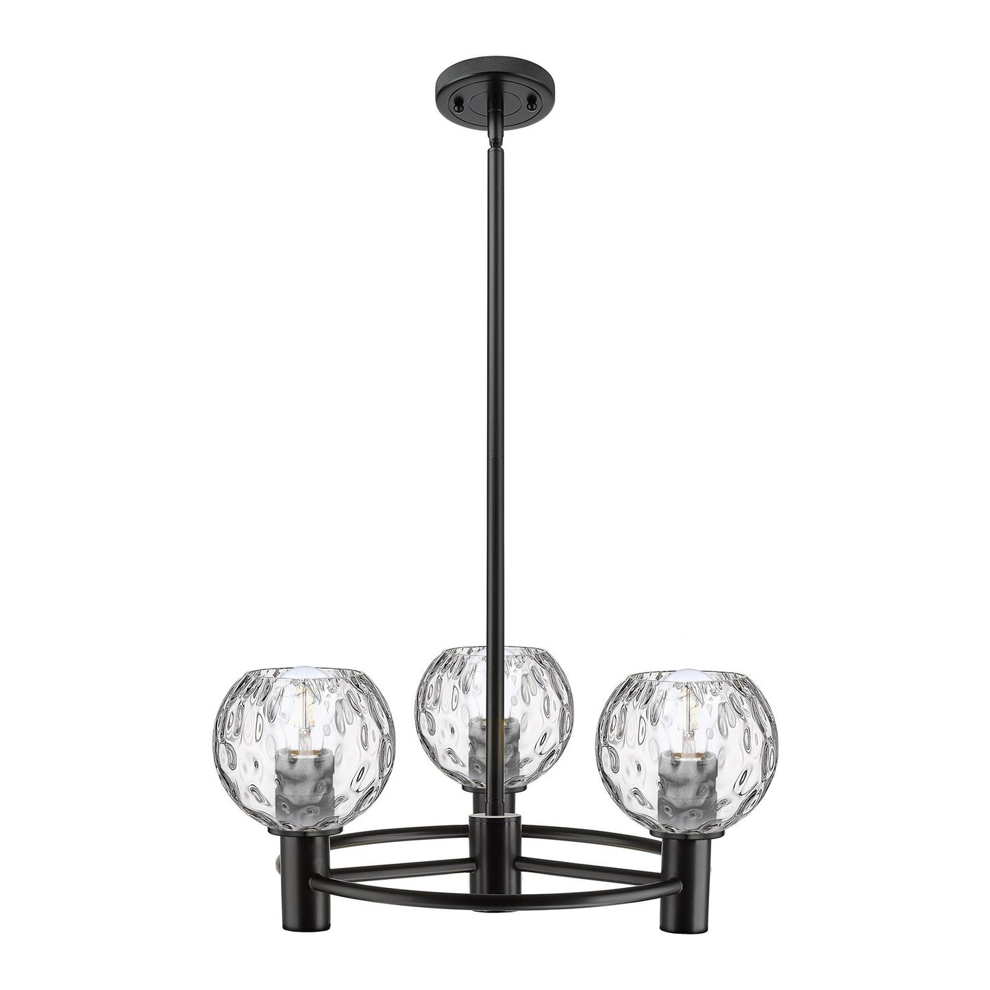 Innovations Athens Water Glass 20in 3-Light Pendant | Industrial Matte Black and Clear Water Glass | Kitchen Island | Model 434-3CR-BK-G1215-6