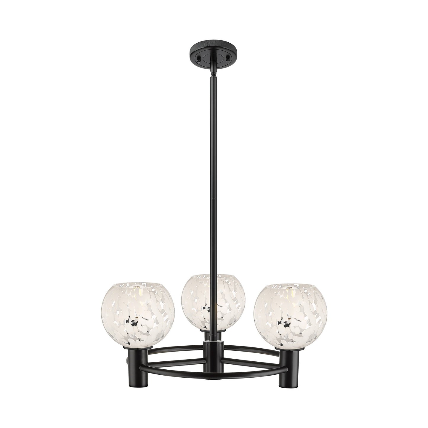 Innovations White Mouchette 20in 3-Light Pendant | Industrial Matte Black and White Mouchette Glass | Kitchen Island | Model 434-3CR-BK-G1216-6WM