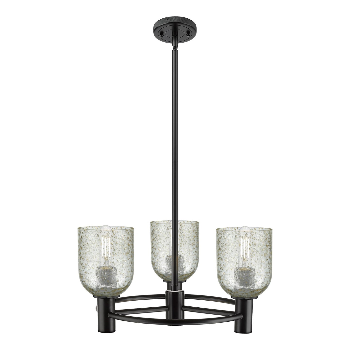 Innovations Caledonia 19in 3-Light Pendant | Industrial Matte Black and Mica Glass | Kitchen Island & Dining Room | Model 434-3CR-BK-G259
