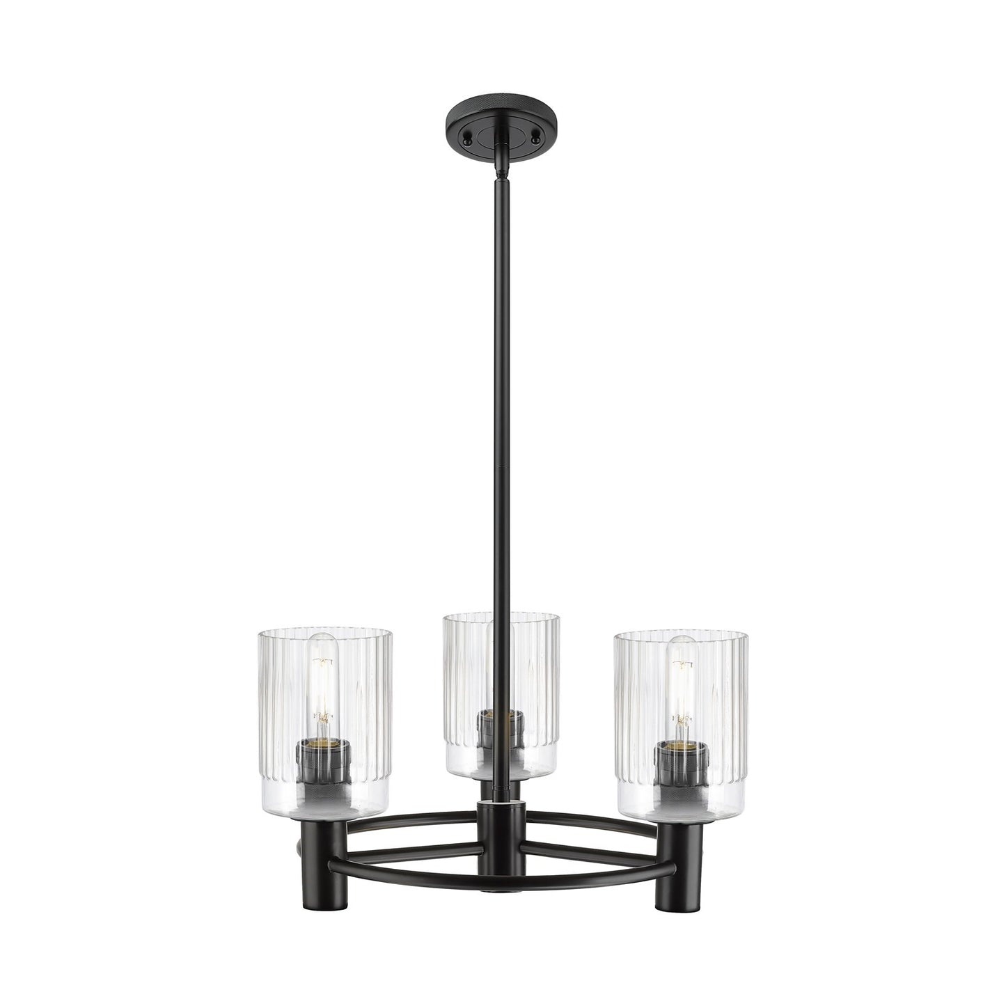 Innovations Hadley 18.5in 3-Light Pendant | Industrial Matte Black and Clear Ribbed Glass | Kitchen Island & Dining Room | Model 434-3CR-BK-G342