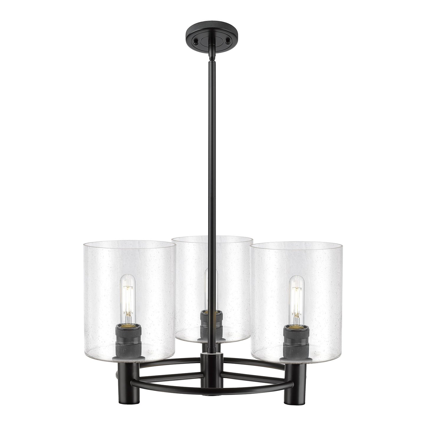 Innovations Paladin 21in 3-Light Pendant | Industrial Matte Black and Seedy Glass | Kitchen Island & Dining Room | Model 434-3CR-BK-G4424-7