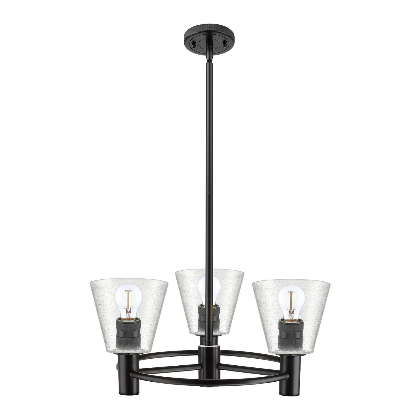 Innovations Caton 20in 3-Light Pendant | Industrial Matte Black and Frosted Glass | Kitchen Island & Dining Room | Model 434-3CR-BK-G454