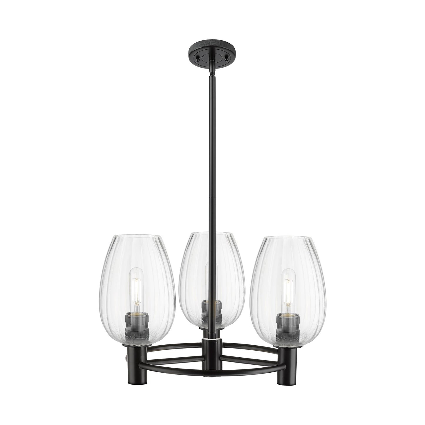 Innovations Preston Flute 20.25in 3-Light Pendant | Industrial Matte Black and Clear Glass | Kitchen Island & Dining Room | Model 434-3CR-BK-G457-6CL