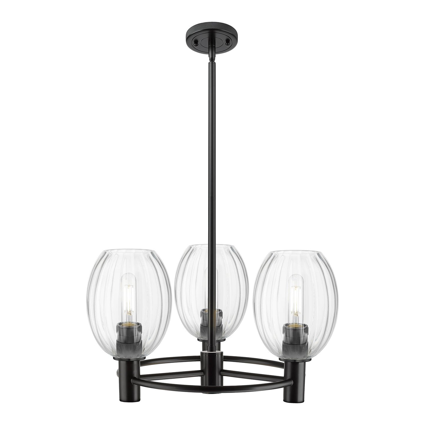 Innovations Preston Bulb 20in 3-Light Pendant | Industrial Matte Black and Clear Glass | Kitchen Island & Dining Room | Model 434-3CR-BK-G459-6CL