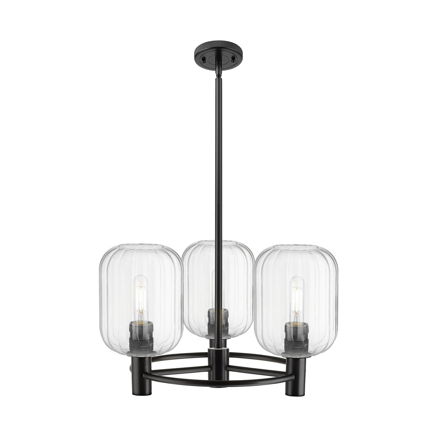 Innovations Preston Cylinder 21in 3-Light Pendant | Industrial Matte Black and Clear Glass | Kitchen Island & Dining Room | Model 434-3CR-BK-G460-7CL