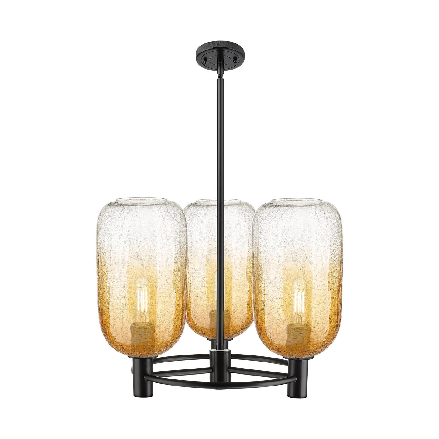 Innovations Brookhaven Cloche 21in 3-Light Pendant | Industrial Matte Black and Amber Glass | Kitchen Island & Dining | Model 434-3CR-BK-G482-7AM