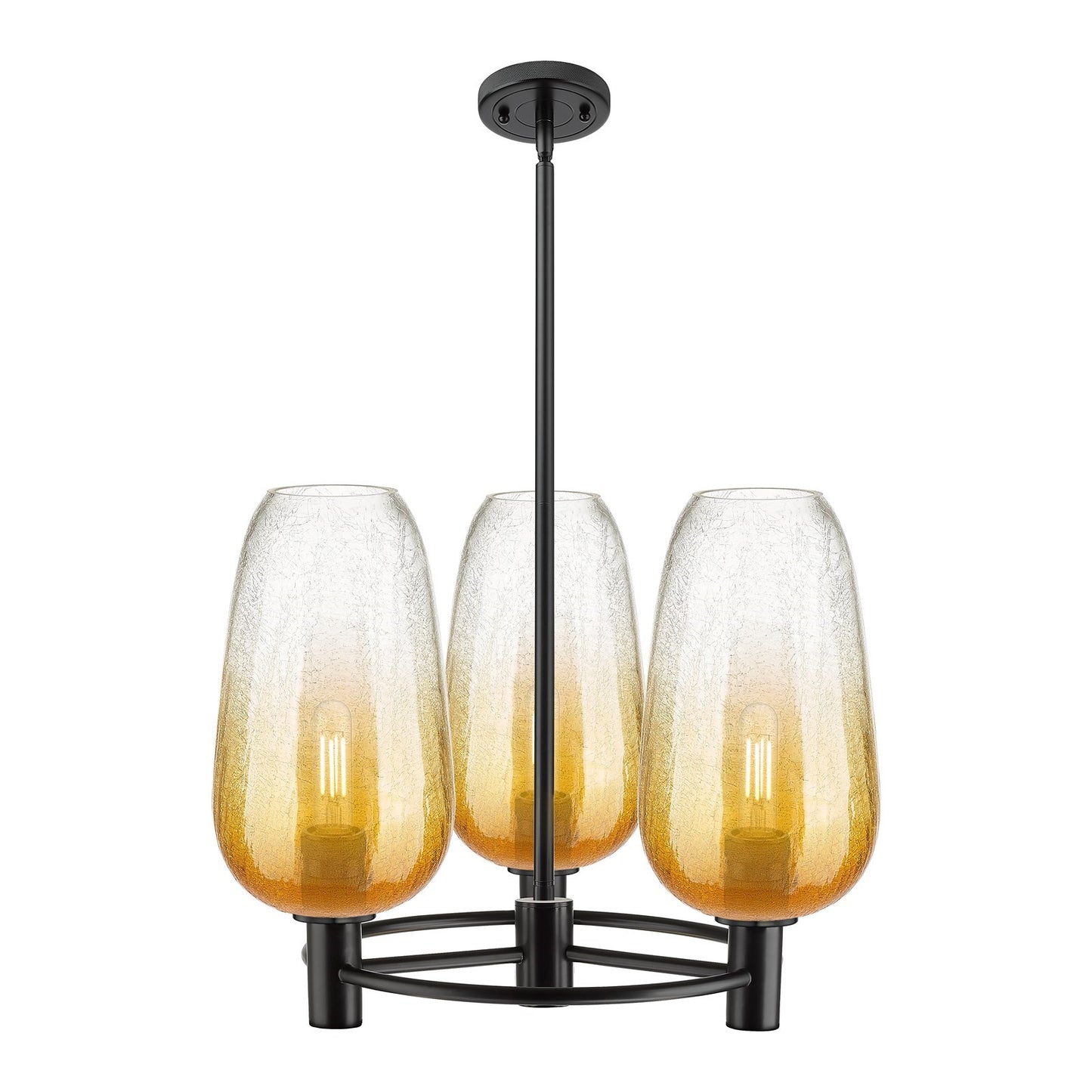 Innovations Brookhaven Flute 21in 3-Light Pendant | Industrial Matte Black and Amber Glass | Kitchen Island & Dining Room | Model 434-3CR-BK-G484-7AM