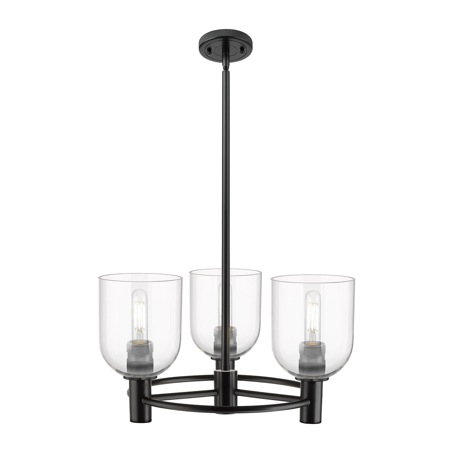 Innovations Bella 19in 3-Light Pendant | Industrial Matte Black and Clear Glass | Kitchen Island & Dining Room | Model 434-3CR-BK-G558-6CL