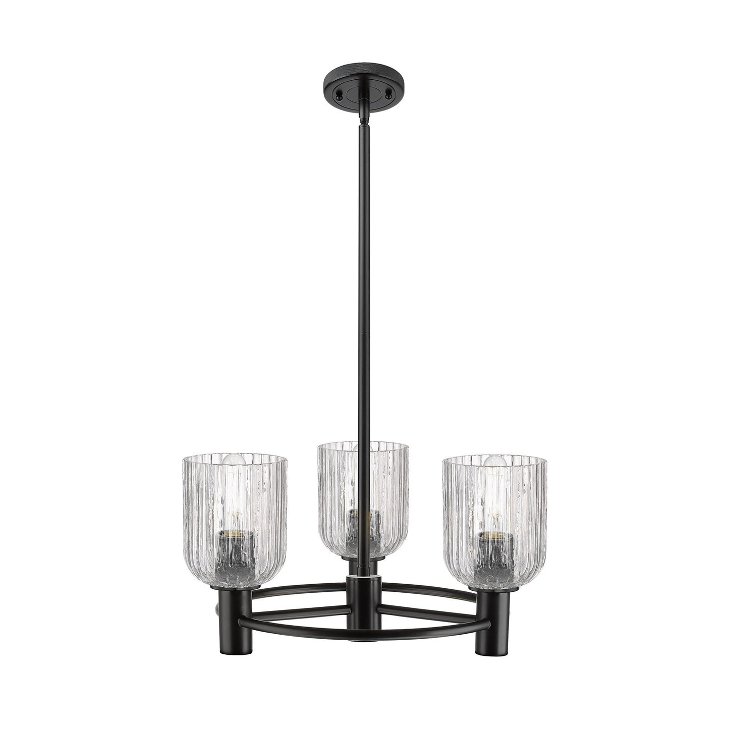 Innovations Crown Point 19in 3-Light Pendant | Industrial Matte Black and Clear Bell Glass | Kitchen Island & Dining Room | Model 434-3CR-BK-G559-5CL