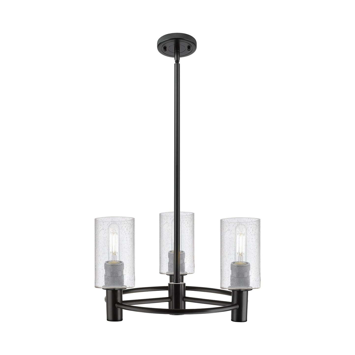 Innovations Clymer 18in 3-Light Pendant | Industrial Matte Black and Seedy Glass | Kitchen Island & Dining Room | Model 434-3CR-BK-G804